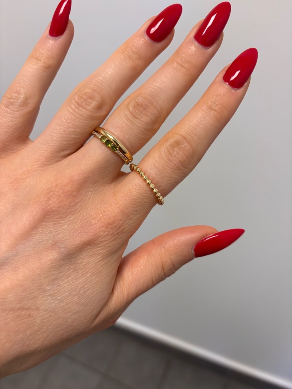Gold Stackable Rings with Green Gemstones - Classic Stack -3 rings